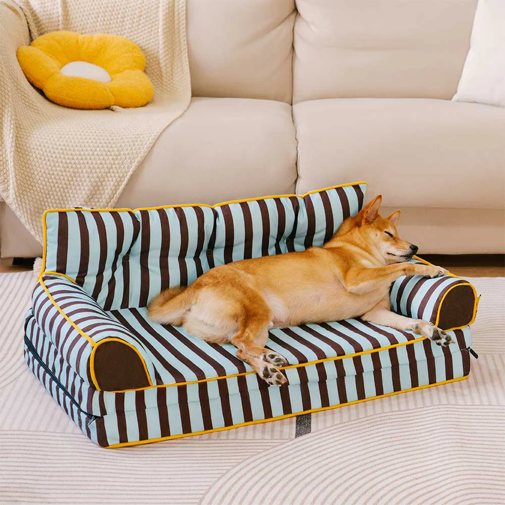 Canapé-lit pliable déperlant pour chien à rayures tendance - Sunny Siesta - Image 11