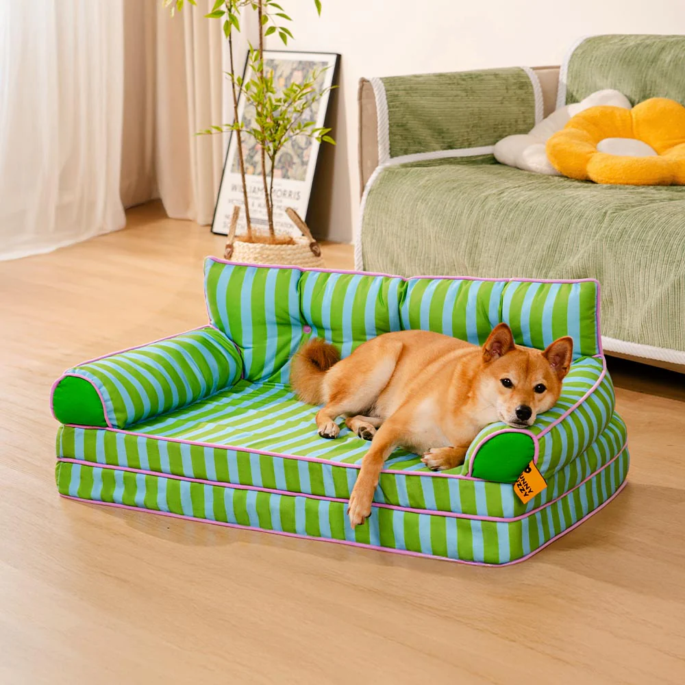 Canapé-lit pliable déperlant pour chien à rayures tendance - Sunny Siesta - Image 12