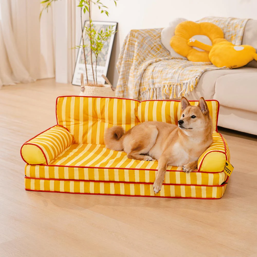 Canapé-lit pliable déperlant pour chien à rayures tendance - Sunny Siesta - Image 13