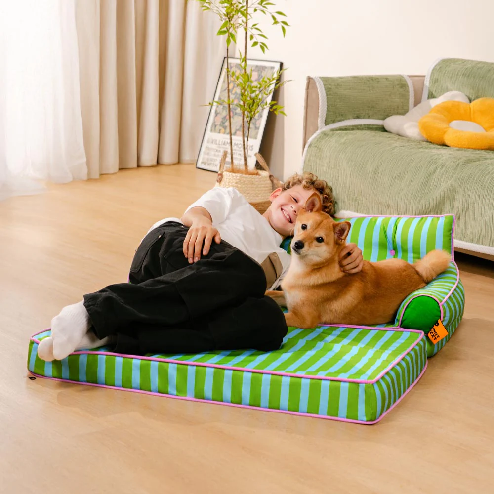 Canapé-lit pliable déperlant pour chien à rayures tendance - Sunny Siesta - Image 14