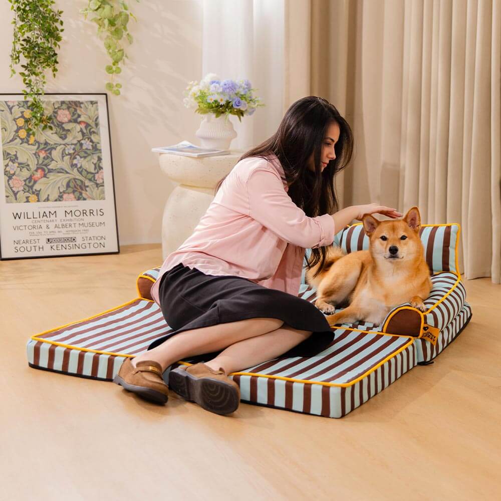 Canapé-lit pliable déperlant pour chien à rayures tendance - Sunny Siesta - Image 15