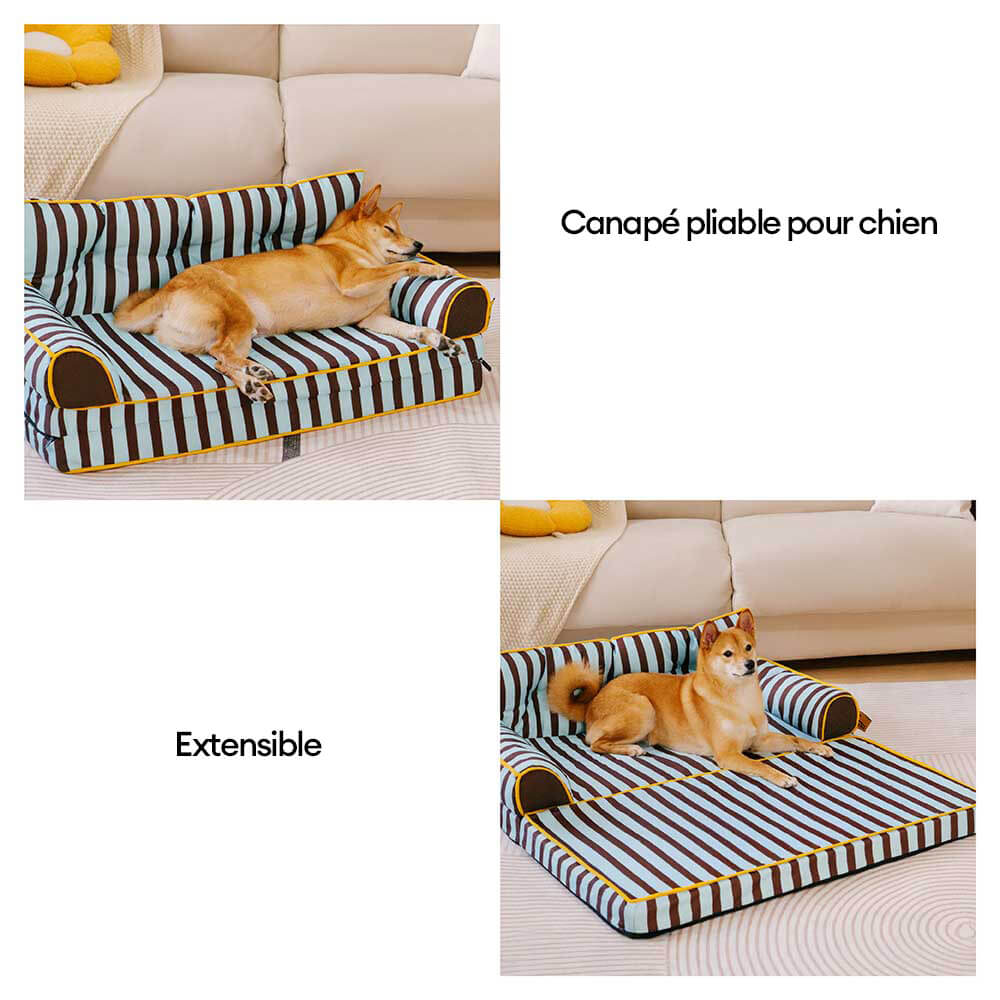 Canapé-lit pliable déperlant pour chien à rayures tendance - Sunny Siesta - Image 3