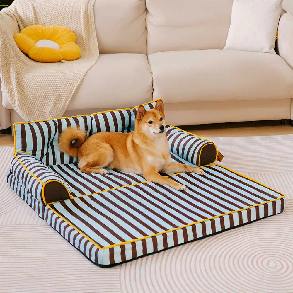 Canapé-lit pliable déperlant pour chien à rayures tendance - Sunny Siesta - Image 9