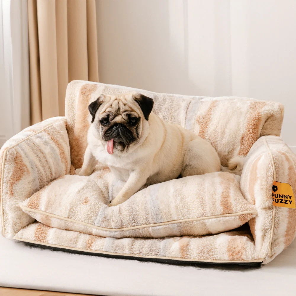 Canapé-lit rayé tendance en fausse laine d'agneau double couche pour animaux de compagnie - Image 8