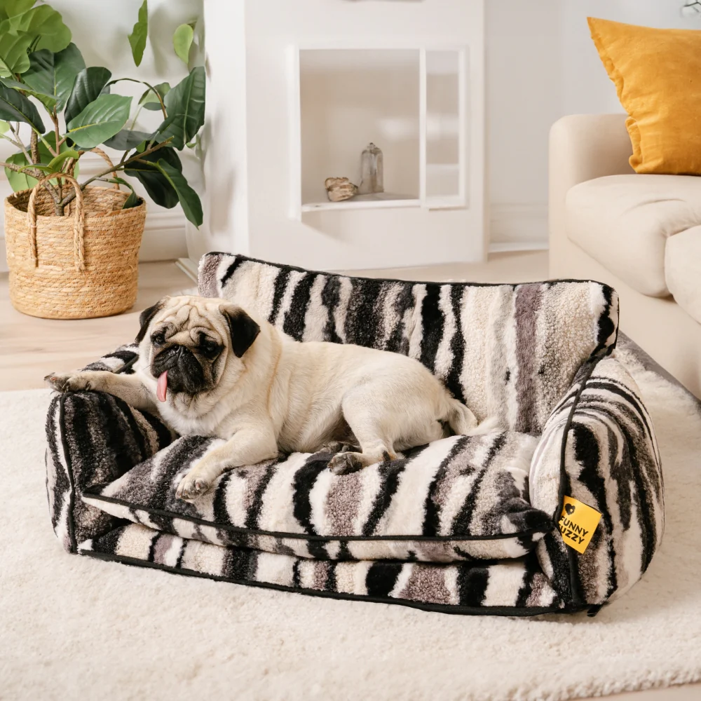 Canapé-lit rayé tendance en fausse laine d'agneau double couche pour animaux de compagnie - Image 9