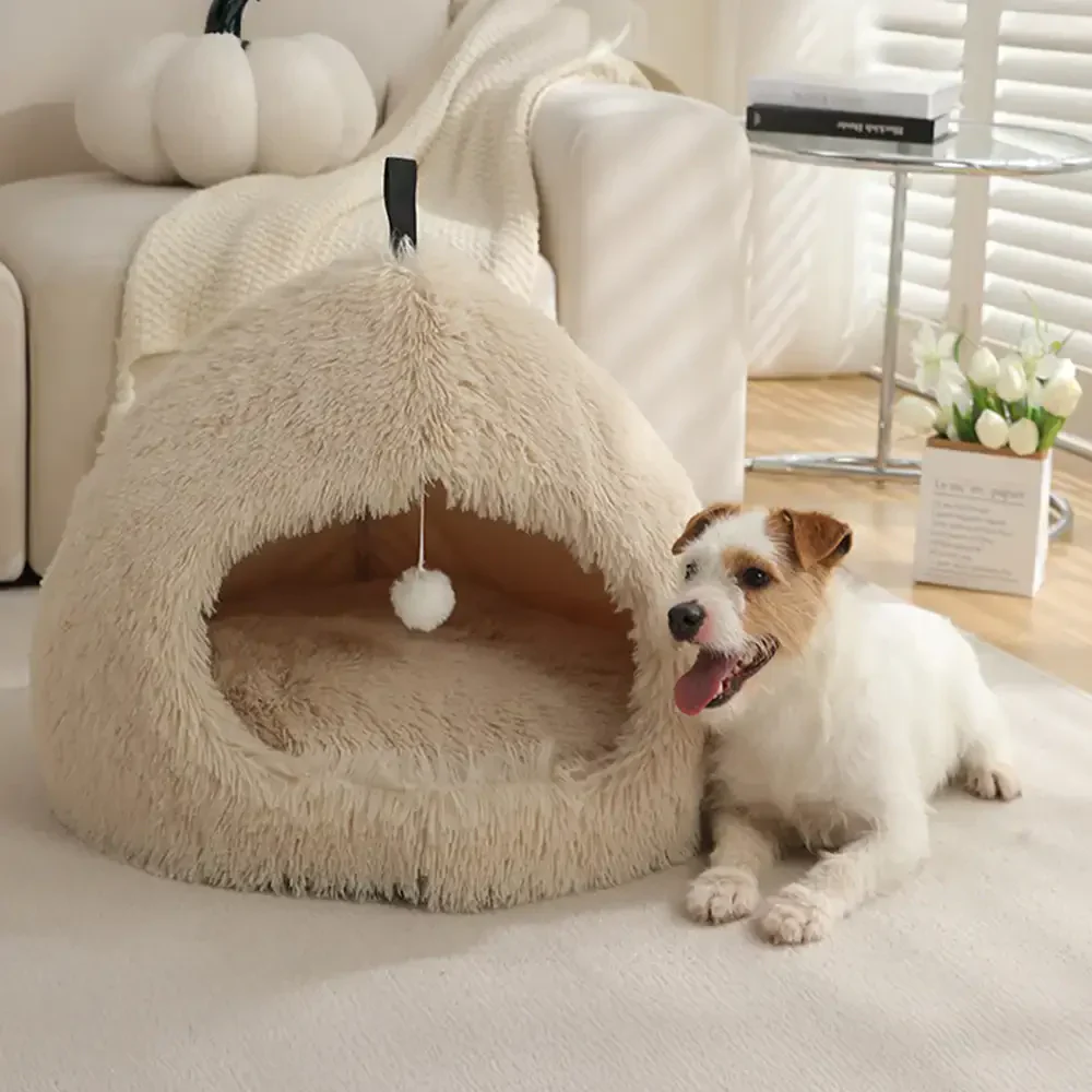 Caverne pour chat en peluche douillette et chaleureuse, lit pour chien - Image 10
