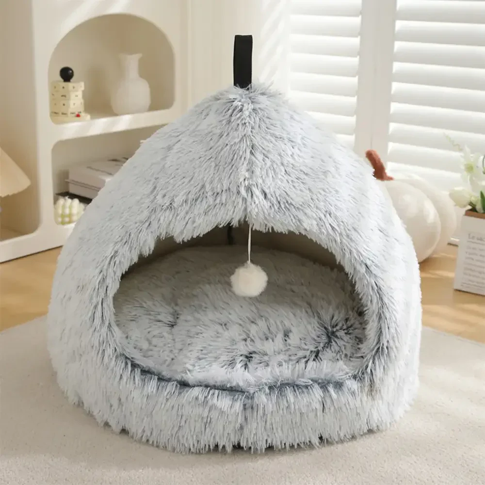 Caverne pour chat en peluche douillette et chaleureuse, lit pour chien - Image 11