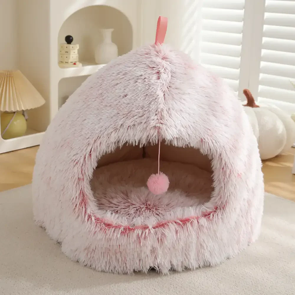 Caverne pour chat en peluche douillette et chaleureuse, lit pour chien - Image 12
