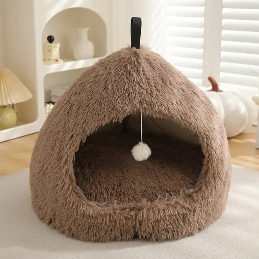 Caverne pour chat en peluche douillette et chaleureuse, lit pour chien - Image 13