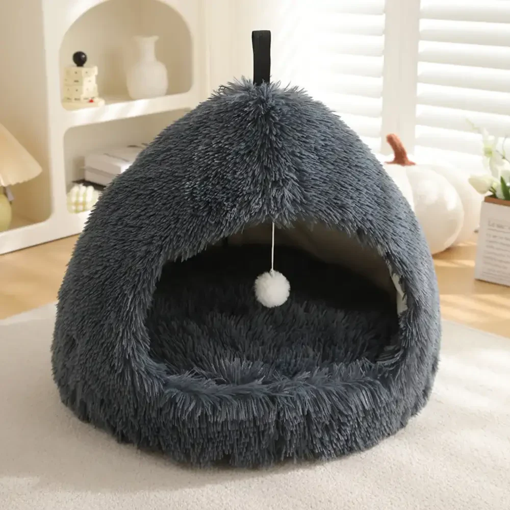 Caverne pour chat en peluche douillette et chaleureuse, lit pour chien - Image 14