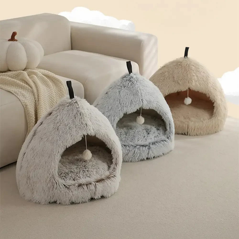 Caverne pour chat en peluche douillette et chaleureuse, lit pour chien - Image 3