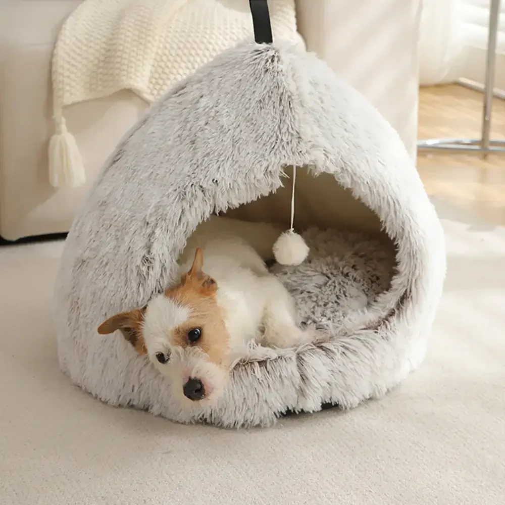 Caverne pour chat en peluche douillette et chaleureuse, lit pour chien - Image 4