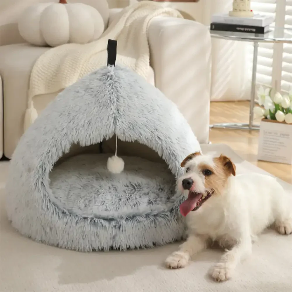 Caverne pour chat en peluche douillette et chaleureuse, lit pour chien - Image 7
