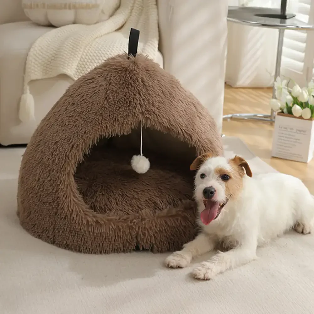 Caverne pour chat en peluche douillette et chaleureuse, lit pour chien - Image 9