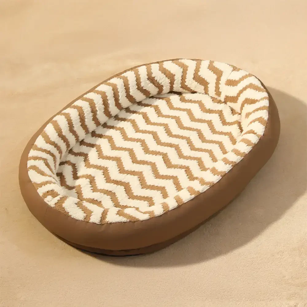 Coussin pour chien en faux cuir avec motif de vagues géométriques, chauffant, amovible et lavable - Image 11