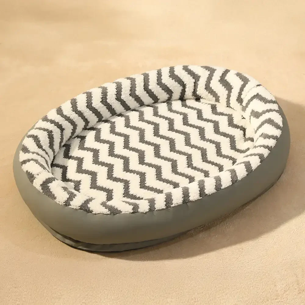 Coussin pour chien en faux cuir avec motif de vagues géométriques, chauffant, amovible et lavable - Image 12