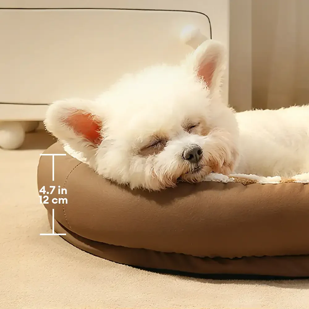 Coussin pour chien en faux cuir avec motif de vagues géométriques, chauffant, amovible et lavable - Image 5