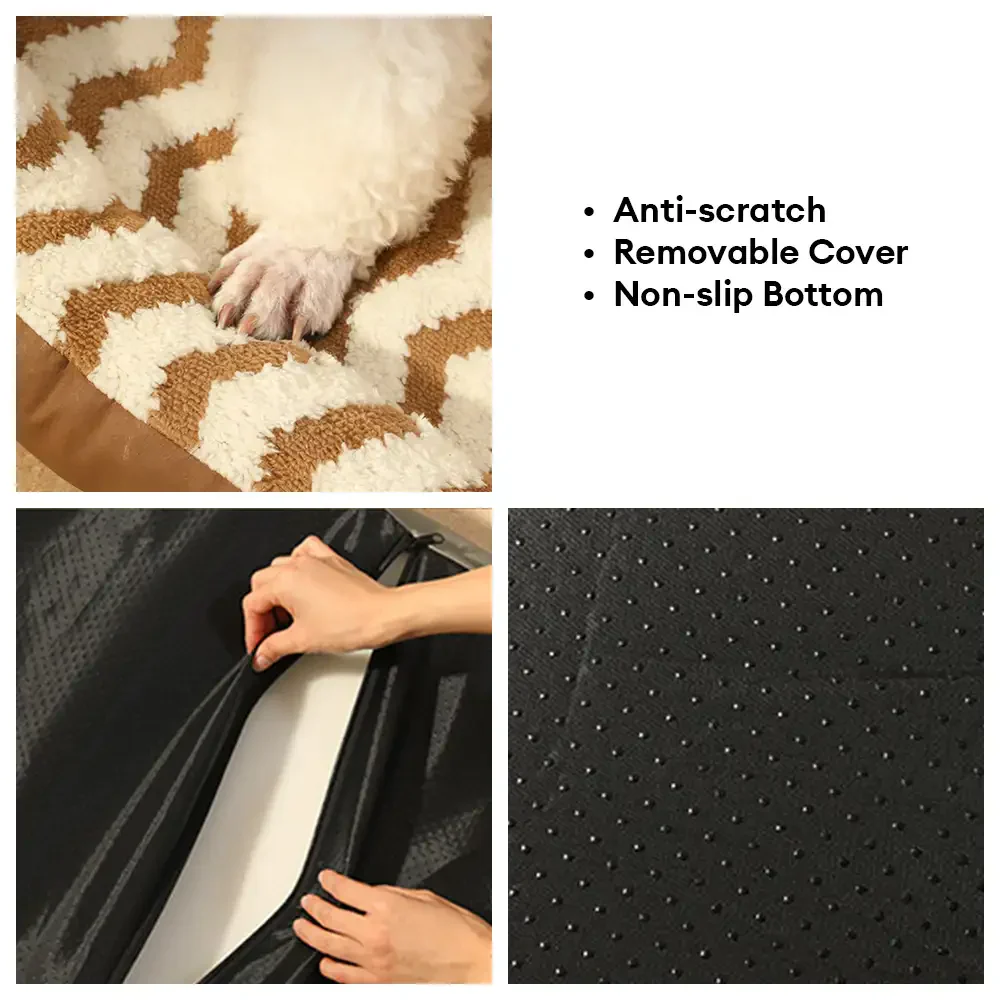Coussin pour chien en faux cuir avec motif de vagues géométriques, chauffant, amovible et lavable - Image 6