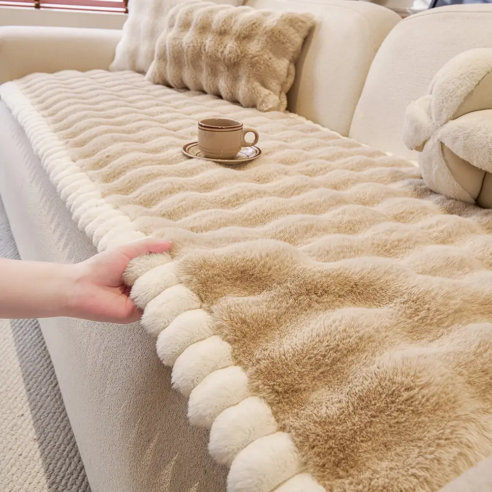 Couvre-canapé en peluche douce en faux lapin, épais, respectueux de la peau et antidérapant. - Image 9