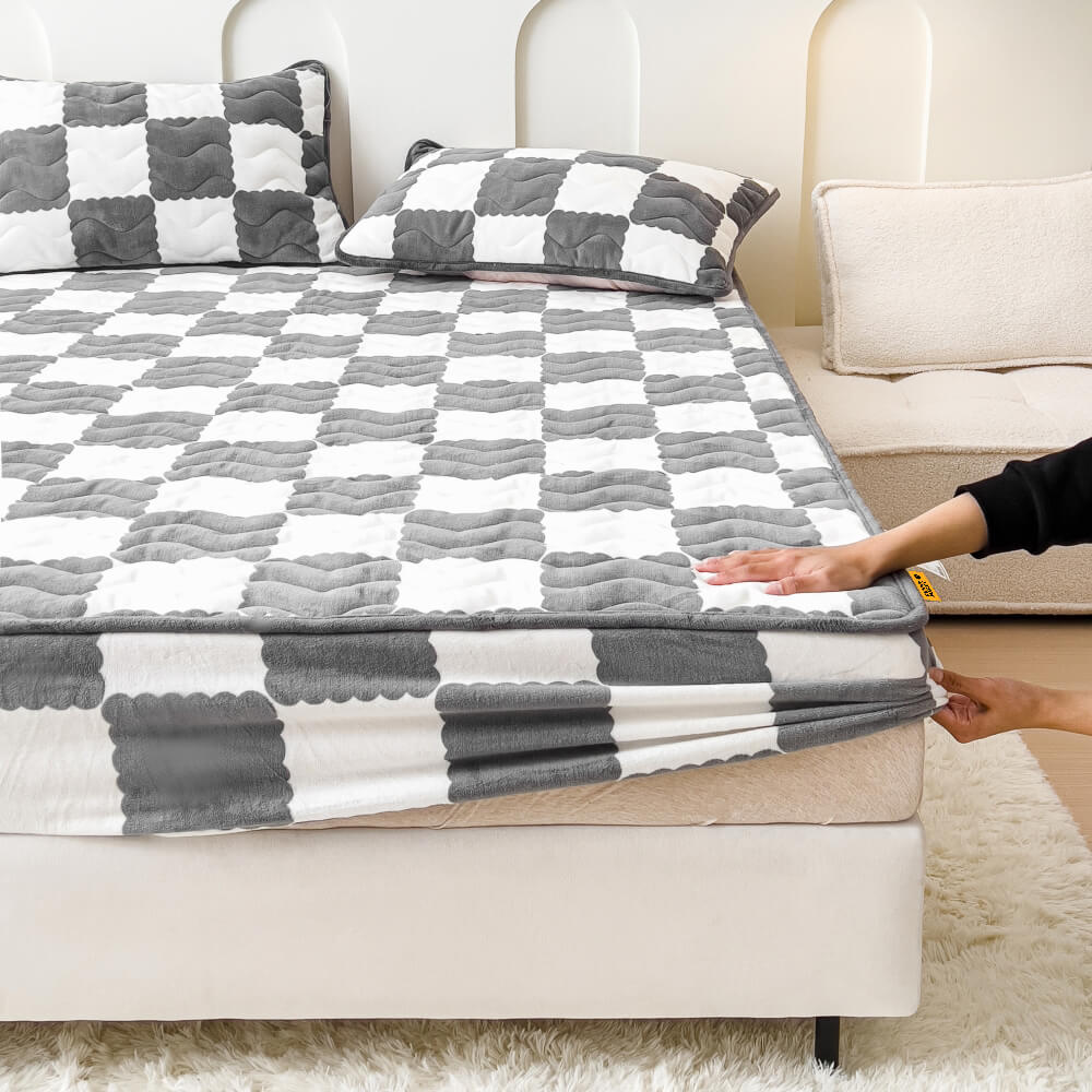 Housse de matelas en velours de lait à carreaux - Image 6