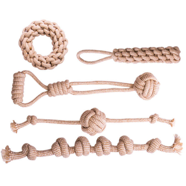 Ensemble de Jouets en Corde en Lin et Coton pour Chien Nettoyage des Dents Jouet à Mâcher Interactif - Image 3