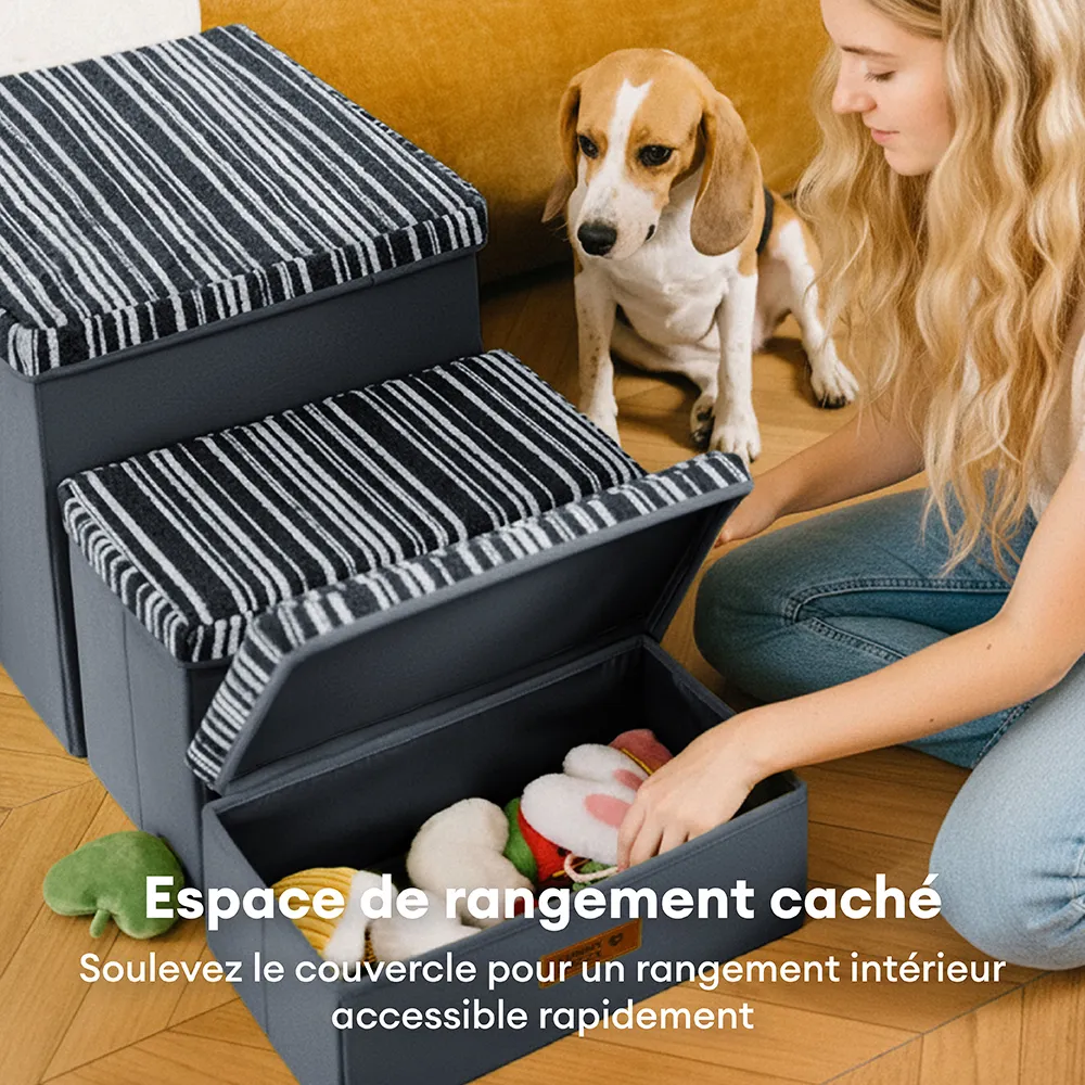 Escalier pour chien pliable avec rangement et condo - Funnyfuzzy SnugNest - Image 3