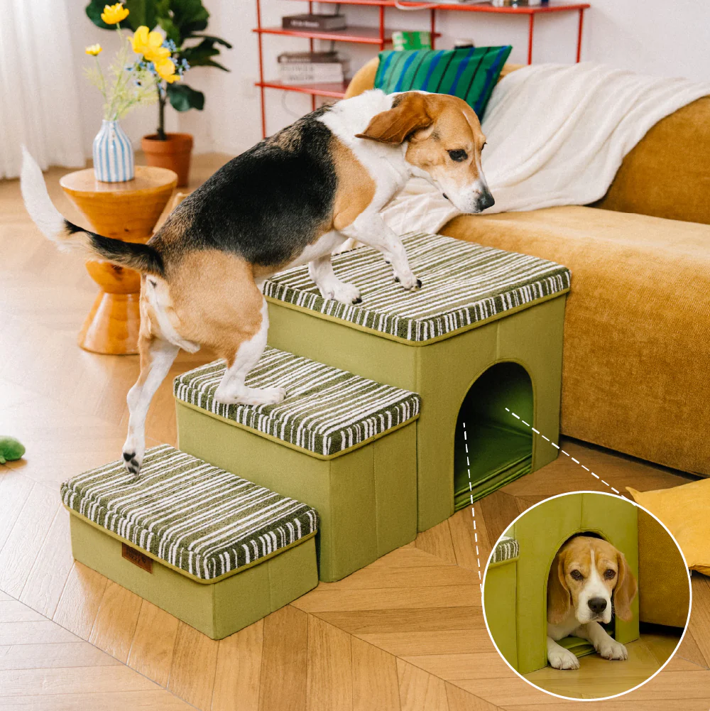 Escalier pour chien pliable avec rangement et condo - Funnyfuzzy SnugNest - Image 5