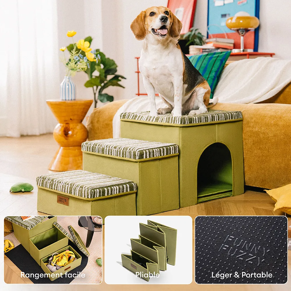 Escalier pour chien pliable avec rangement et condo - Funnyfuzzy SnugNest - Image 7