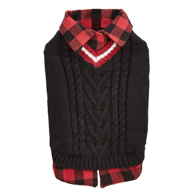 Gilet tricoté torsadé pour chien avec col à carreaux idéal pour l'automne et l'hiver - Image 11