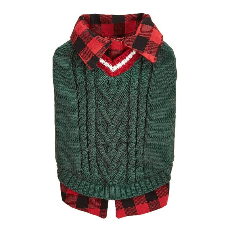 Gilet tricoté torsadé pour chien avec col à carreaux idéal pour l'automne et l'hiver - Image 12