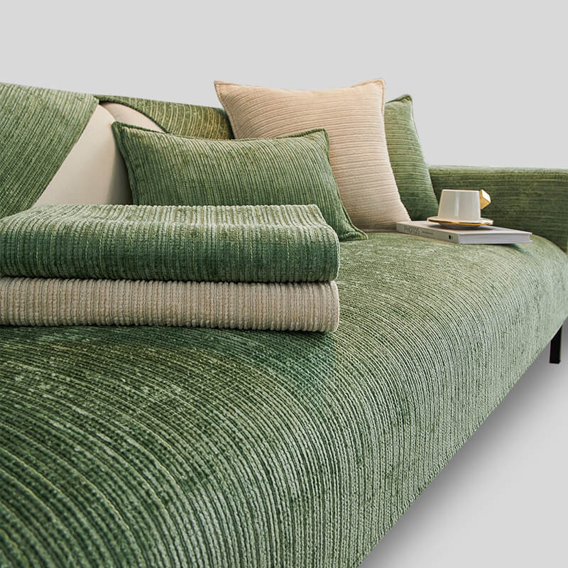 Housse de canapé anti-rayures en chenille de couleur unie - Image 8