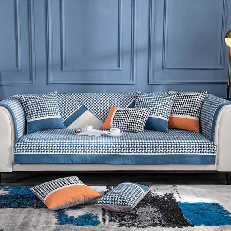 Housse de canapé antidérapante en chenille à imprimé pied-de-poule classique - Image 9