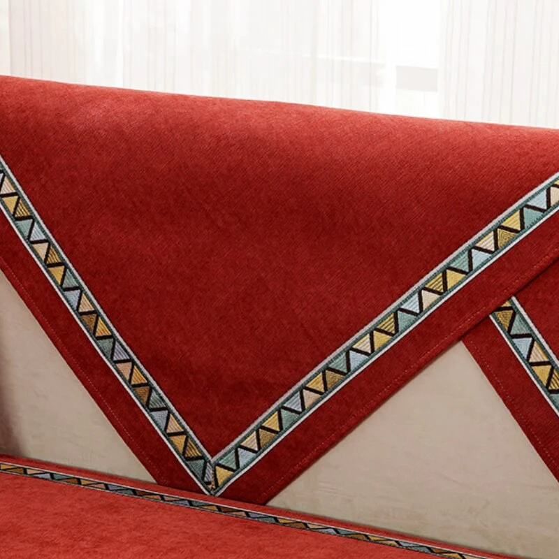 Housse de canapé antidérapante en chenille de couleur unie à décor géométrique - Image 4