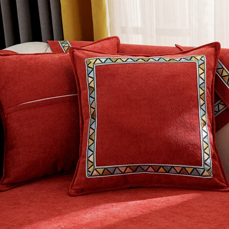 Housse de canapé antidérapante en chenille de couleur unie à décor géométrique - Image 7