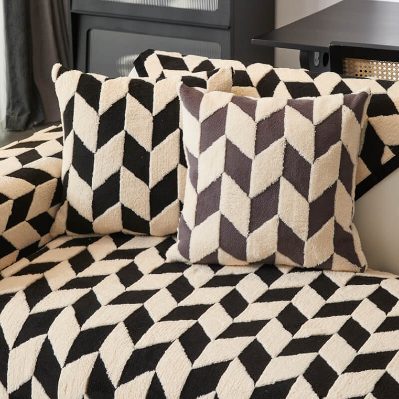 Housse de canapé antidérapante en peluche à motif de diamant moderne - Image 8