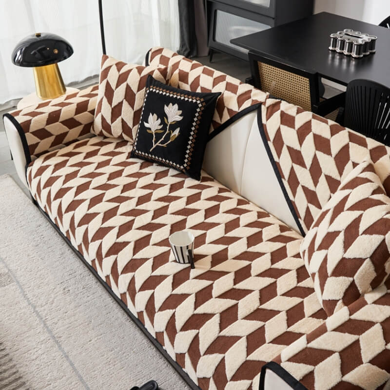 Housse de canapé antidérapante en peluche à motif de diamant moderne - Image 9