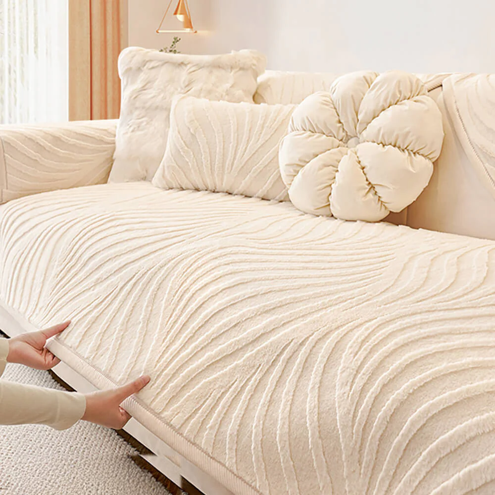 Housse de canapé antidérapante en peluche à texture ondulée douce - Image 11