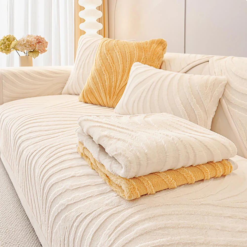 Housse de canapé antidérapante en peluche à texture ondulée douce - Image 12