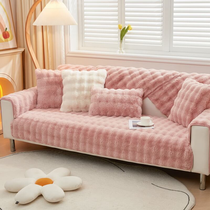 Housse de canapé antidérapante en peluche de couleur unie - Image 10