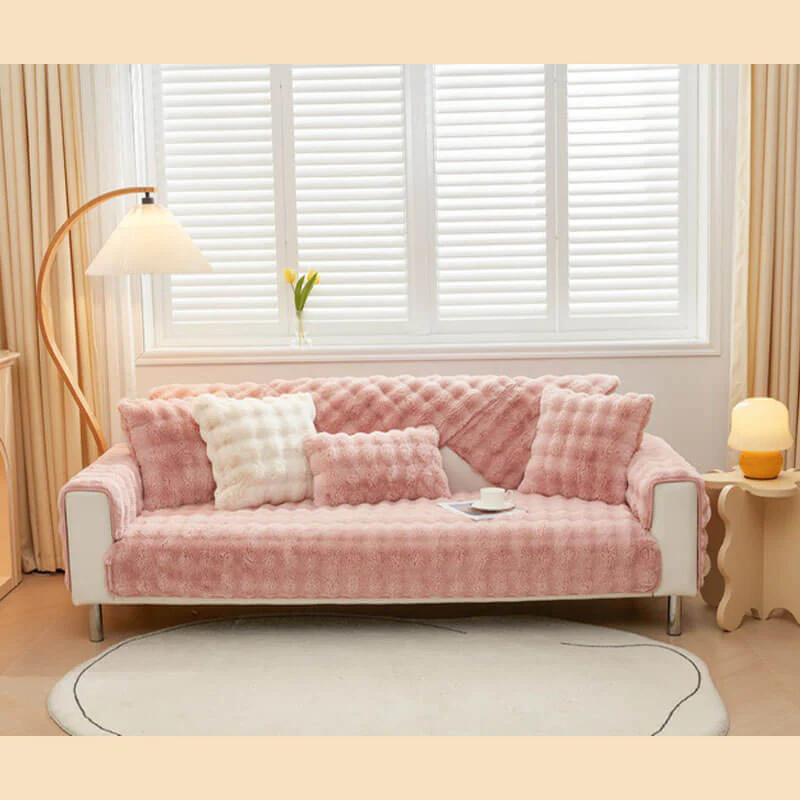 Housse de canapé antidérapante en peluche de couleur unie - Image 11