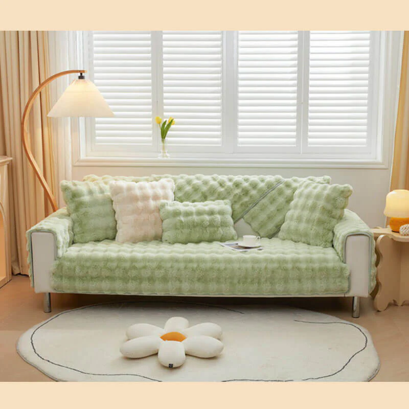 Housse de canapé antidérapante en peluche de couleur unie - Image 12