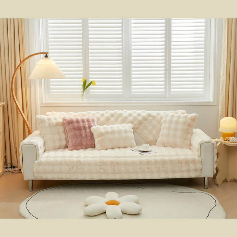 Housse de canapé antidérapante en peluche de couleur unie - Image 13