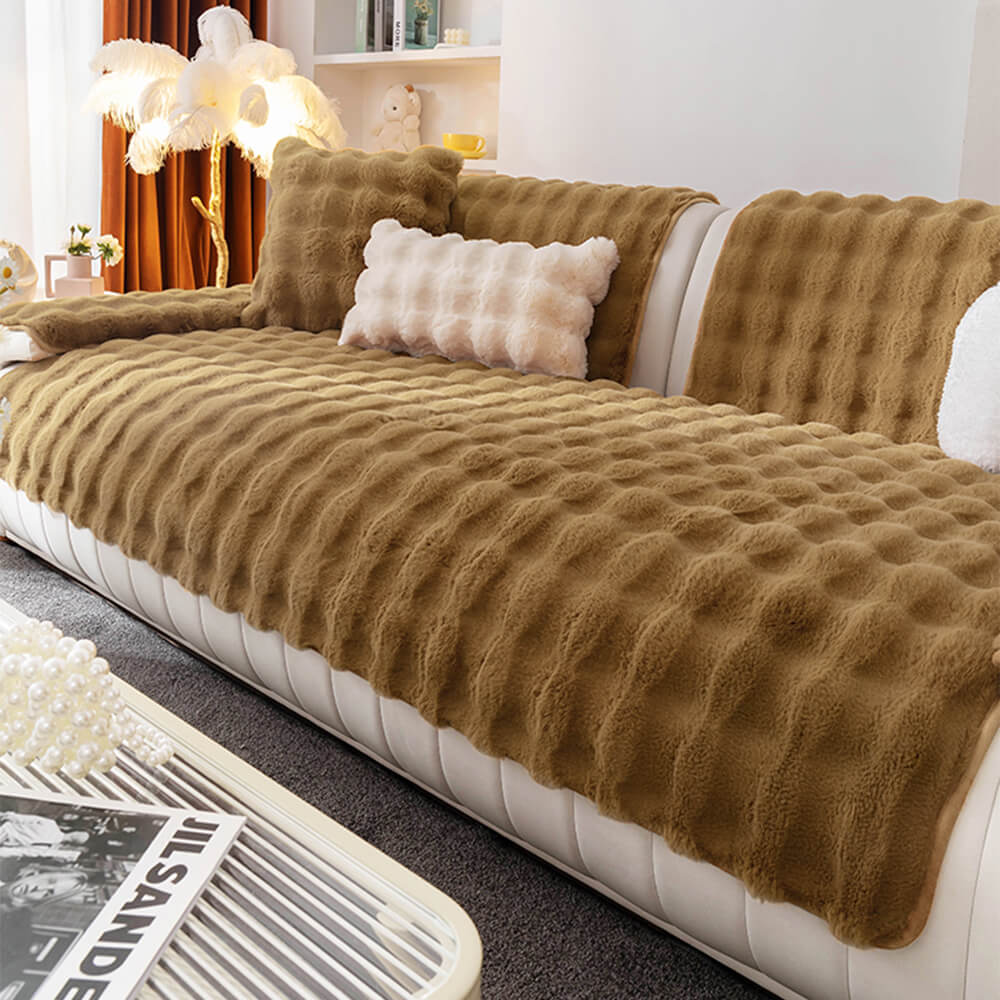 Housse de canapé antidérapante en peluche de couleur unie - Image 14