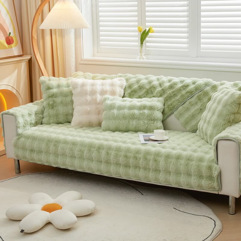 Housse de canapé antidérapante en peluche de couleur unie - Image 17