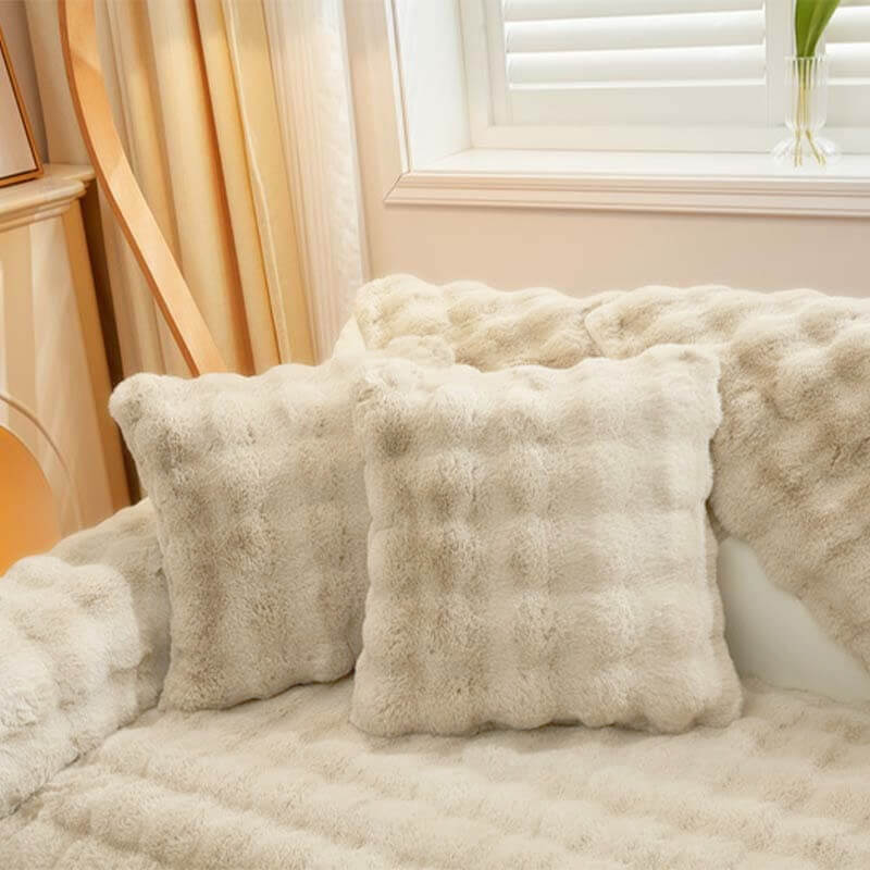 Housse de canapé antidérapante en peluche de couleur unie - Image 20