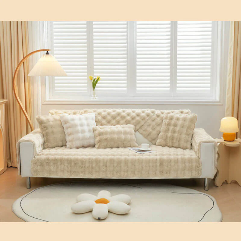 Housse de canapé antidérapante en peluche de couleur unie - Image 22