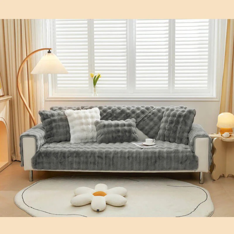 Housse de canapé antidérapante en peluche de couleur unie - Image 24