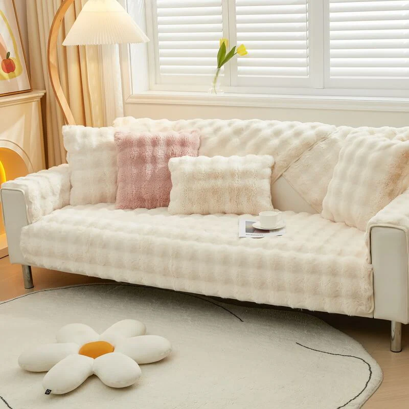 Housse de canapé antidérapante en peluche de couleur unie - Image 3