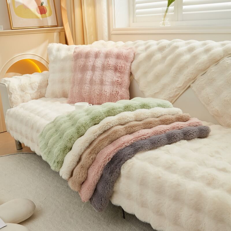 Housse de canapé antidérapante en peluche de couleur unie - Image 4