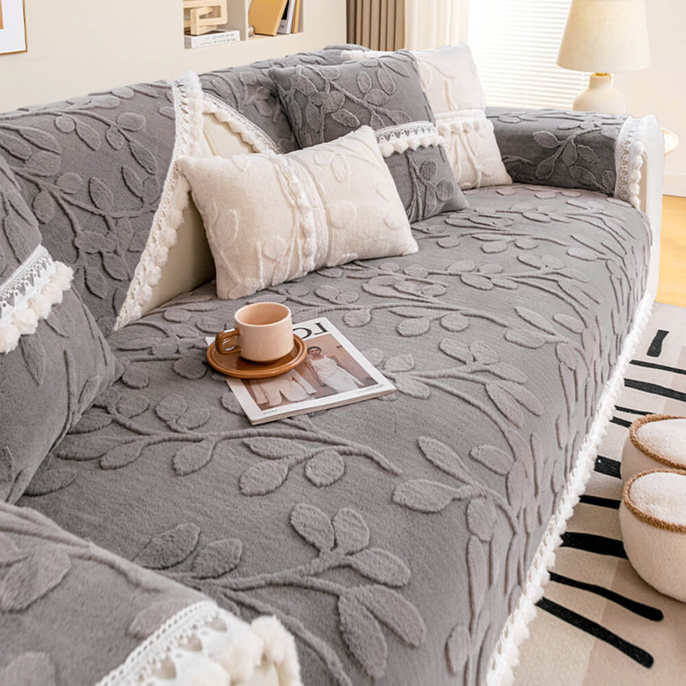 Housse de canapé antidérapante en peluche décorative élégante en jacquard de branche - Image 11